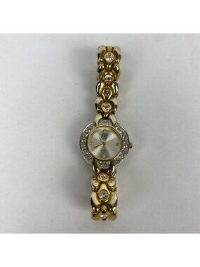 LADIES EJ QUARTZ FAUX DIAMOND STAINLESS STEEL BACK WATCH. JAPAN MOVT. Untested